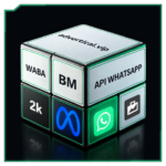 BM API WhatsApp 2K, WABA — cubo verde jade com reflexo