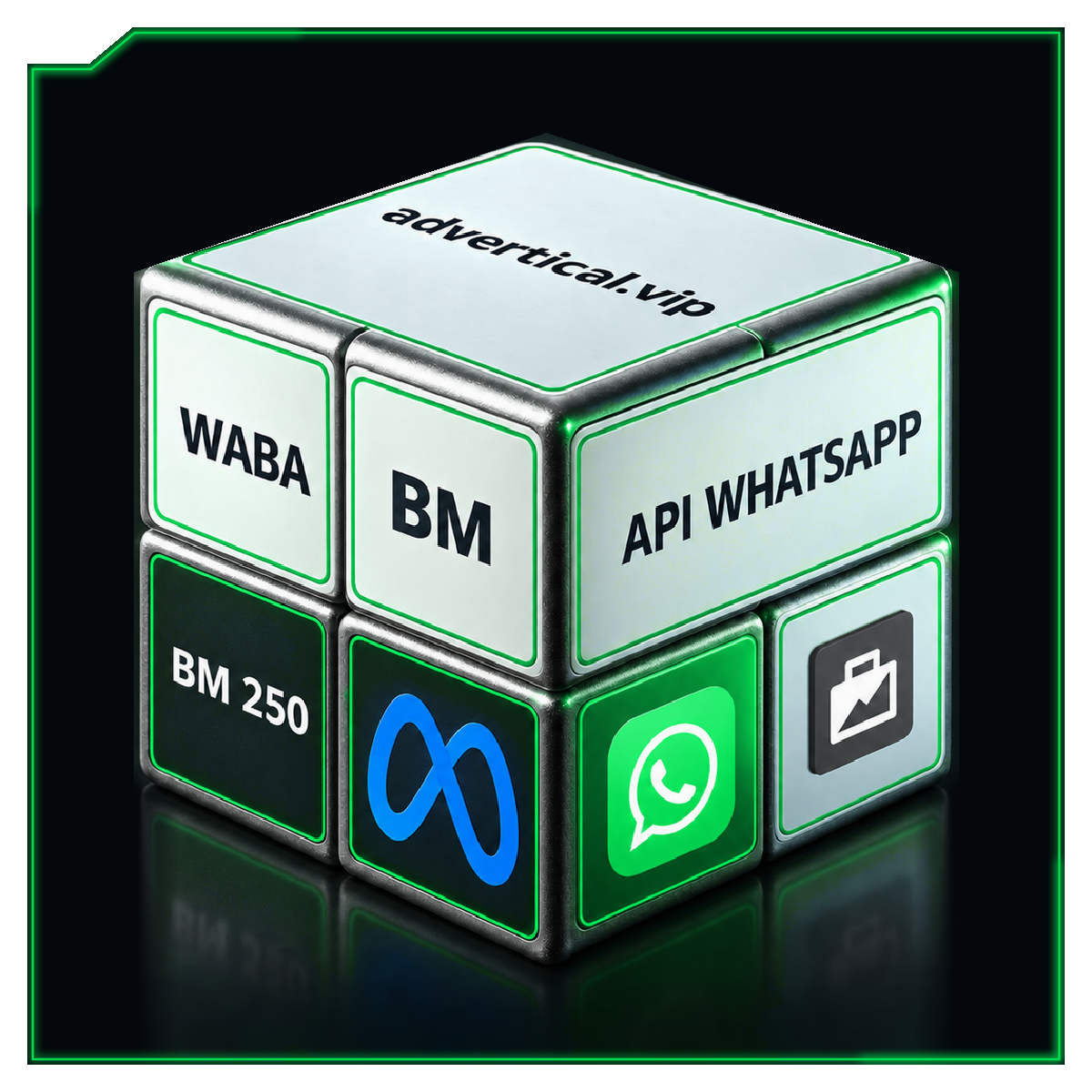 BM API WhatsApp 250 disparos, nome feminino — cubo verde esmeralda